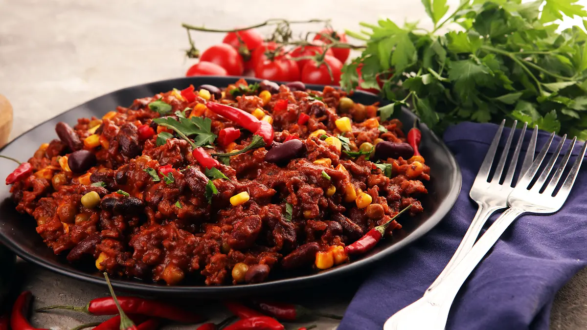 Schmeckt richtig lecker! Chili SIN Carne, also ohne statt wie üblich mit Fleisch.