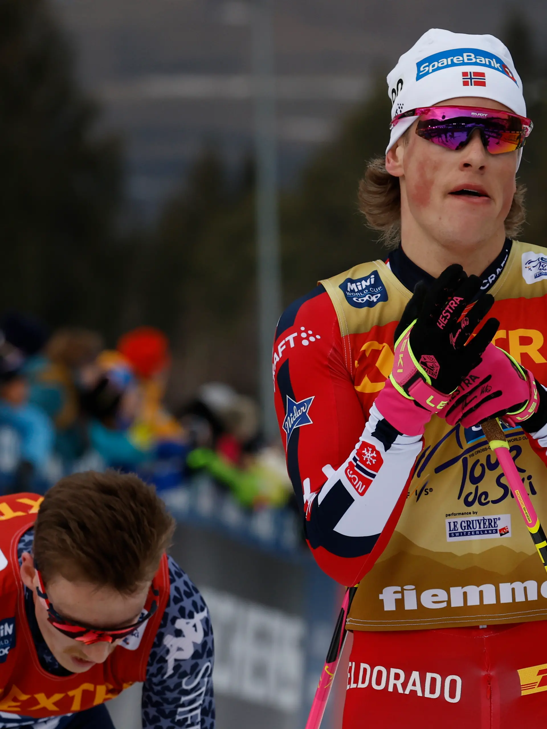 Der norwegische Tour de Ski-Sieger Johannes Høsflot Klæbo während des 10-km-Massenstartrennens der Herren bei der Tour de Ski in Val di Fiemme, Italien, Sonntag, 5. Januar 2025.