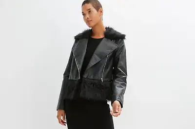 Lederimitat-Jacke mit Faux Fur