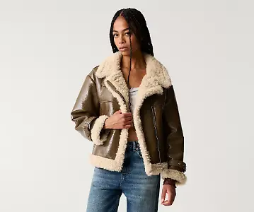 Bikerjacke mit Fellimitat