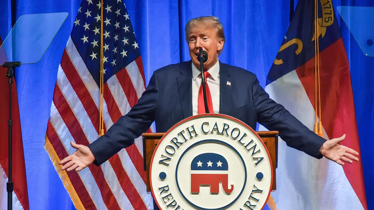 June 10, 2023, Greensboro, North Carolina, United States: Former President of the United States Donald J. Trump comments on the classified documents indictment at an event. Former President of the United States Donald J. Trump delivers remarks at the 2023 North Carolina State GOP Convention in Greensboro. Former President of the United States Donald J. Trump criticized the indictment charging him with 37 counts related to classified documents. Greensboro United States - ZUMAs197 20230610_zaa_s197_270 Copyright: xKylexMazzax