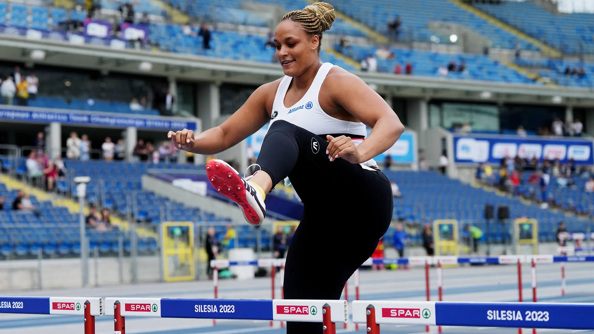 European Games - Athletics - Silesian Stadium, Chorzow, Poland - June 24, 2023 Belgium's Jolien Maliga Boumkwo in action during the Women's 100m Hurdles, Division 1 Heat B REUTERS/Aleksandra Szmigiel