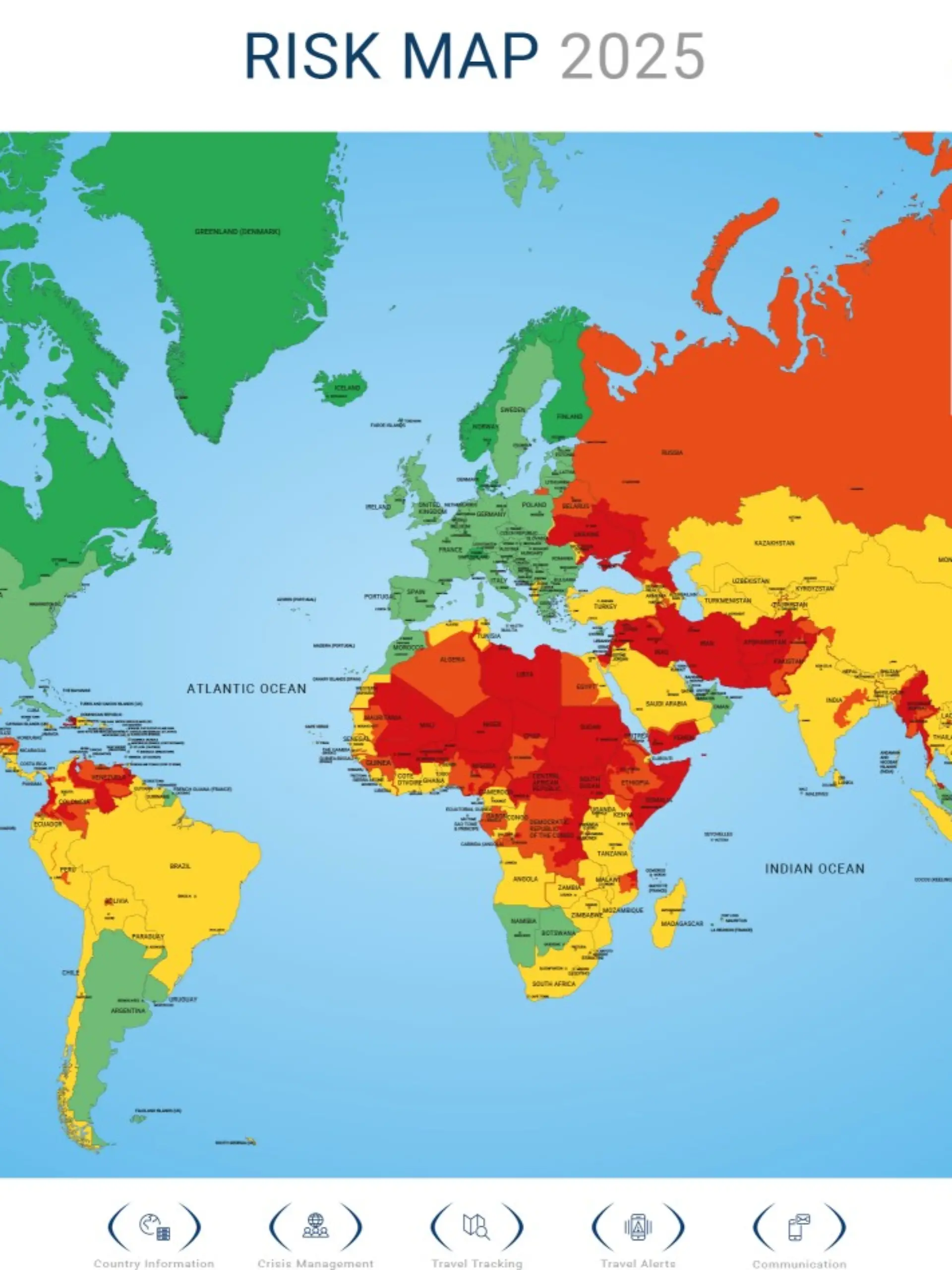 Die Risk Map 2025 zeigt, welche Länder und Regionen weltweit besonders gefährlich sind.

