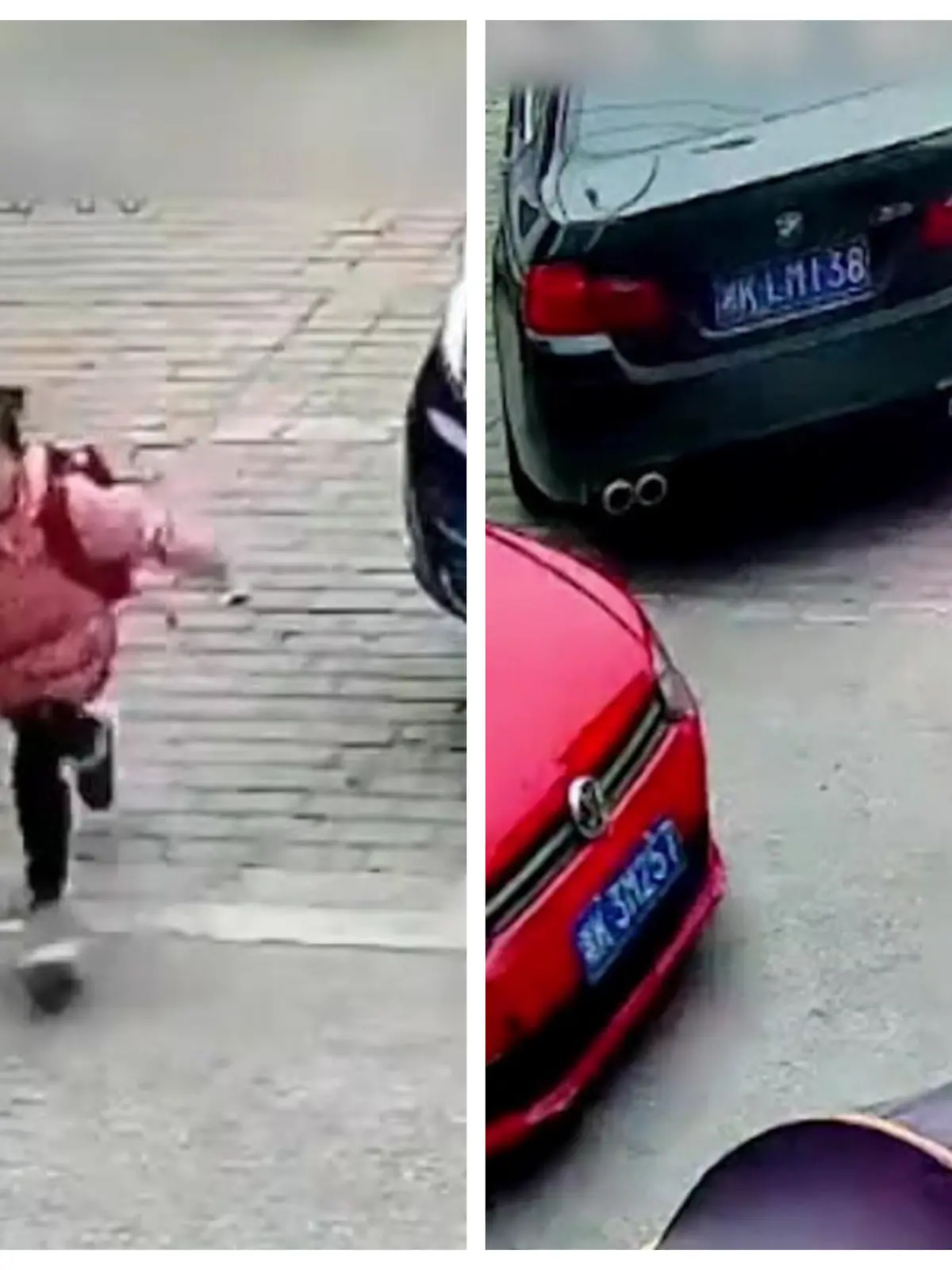 Nichts ahnend läuft ein Mann in China an einer Straße entlang, wenige Sekunden später wird er zum Lebensretter.