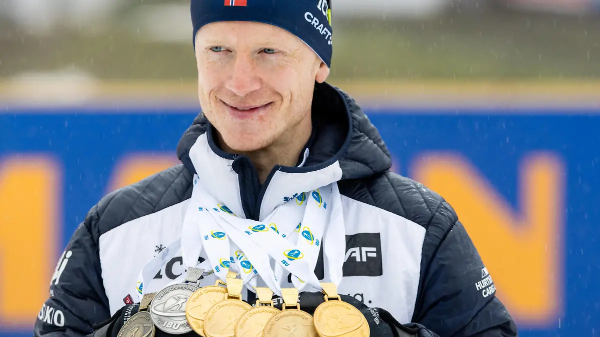 19.02.2023, GER, Biathlon, Saison 2022/2023, BMW IBU Weltmeisterschaften, MEN 15KM MASS START BOE Johannes Thingnes Oberhof Lotto Thüringen Arena am Rennst Thüringen Deutschland *** 19 02 2023, GER, Biathlon, Season 2022 2023, BMW IBU World Championships, MEN 15KM MASS START BOE Johannes Thingnes Oberhof Lotto Thüringen Arena am Rennst Thüringen Germany