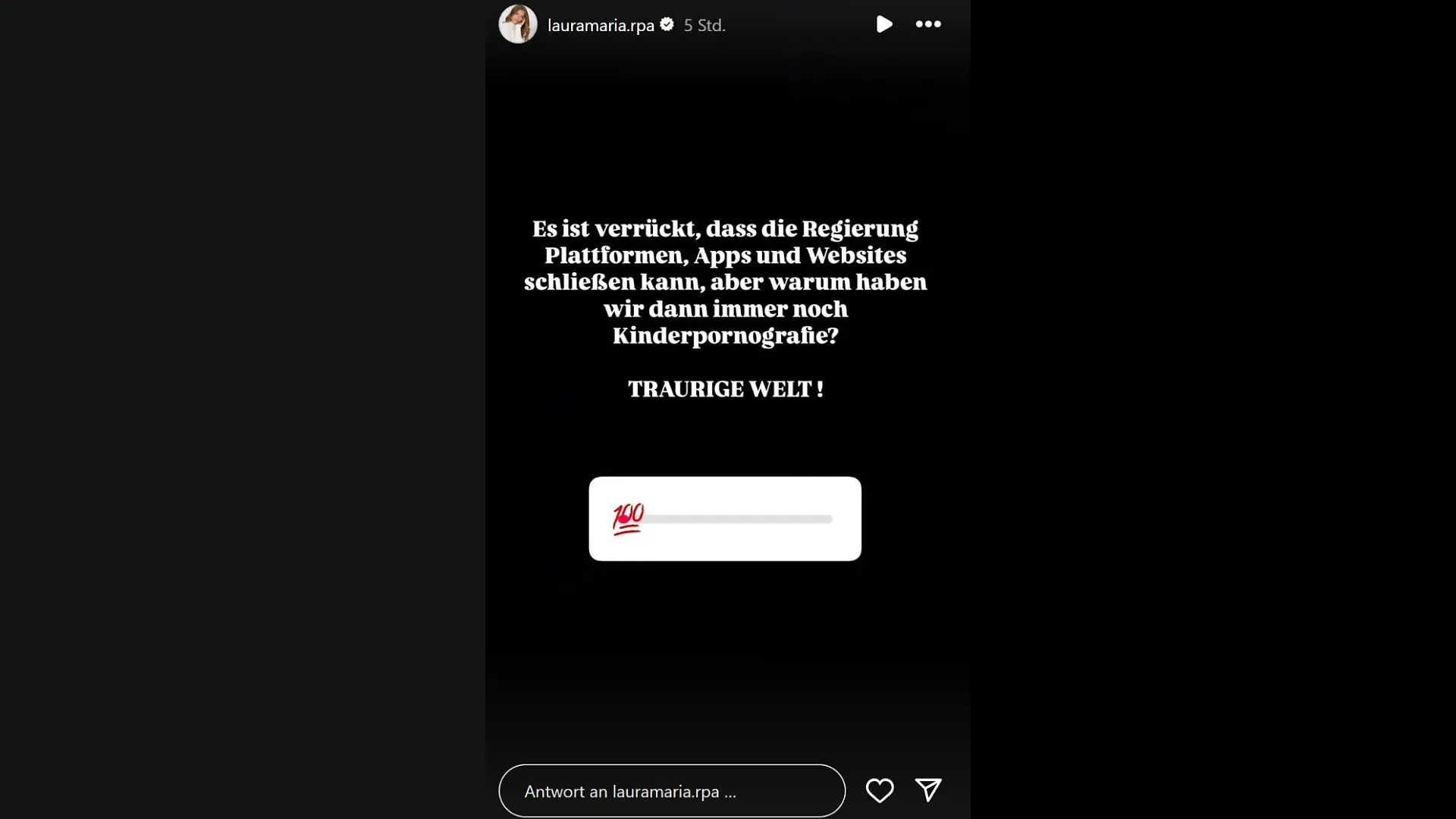 Laura Maria Rypa postet in ihrer Instagram-Story dieses Statement. 
