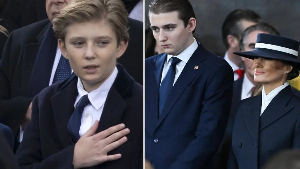 Barron Trump (l.) bei der Amtseinführung 2017 und acht Jahre später. Längst überragt er seine Mutter Melania.