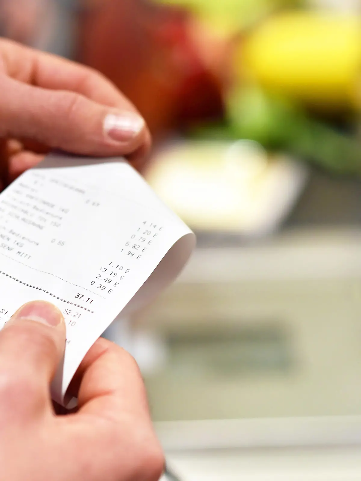receipt after payment in the supermarket