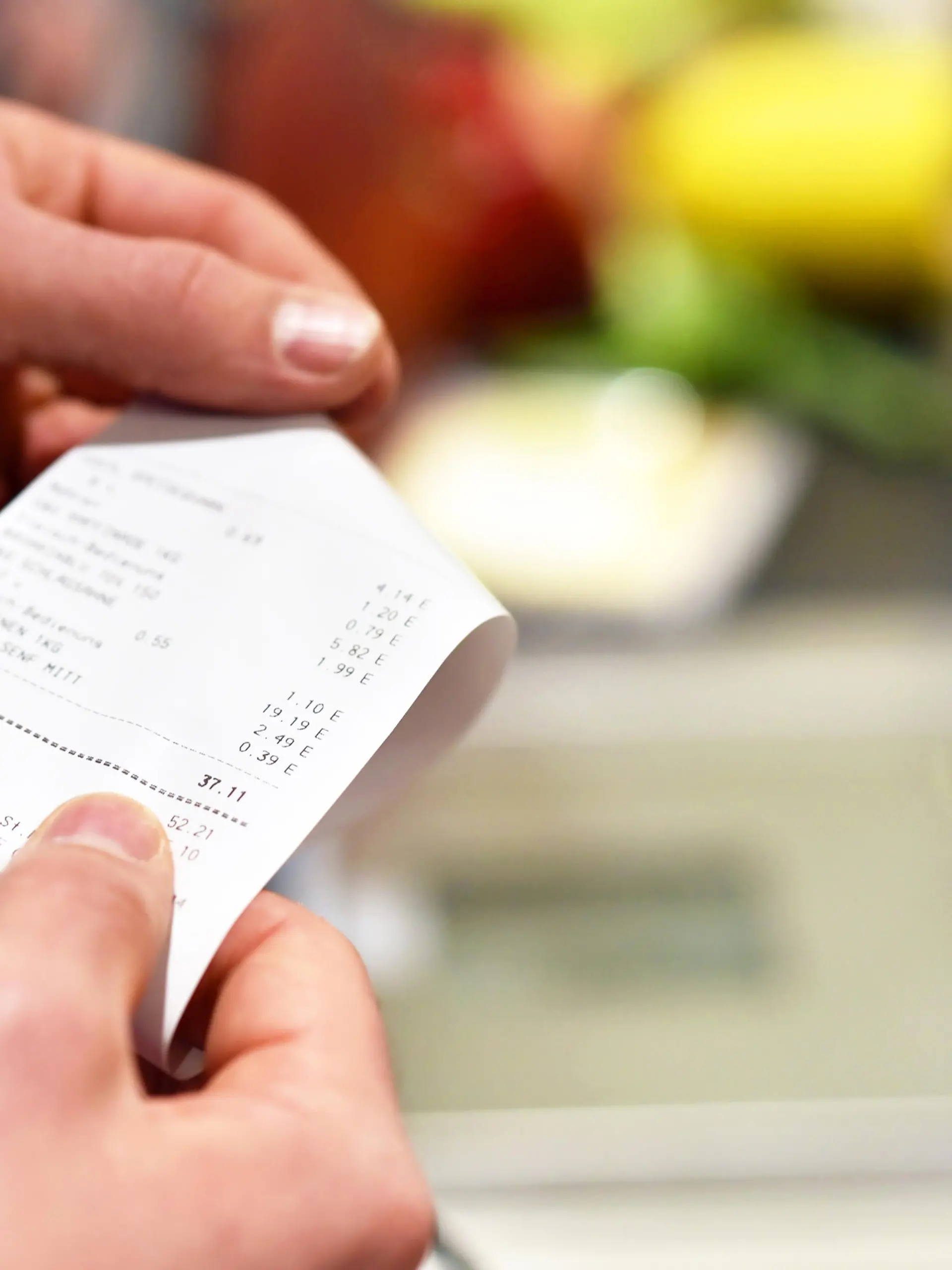 receipt after payment in the supermarket