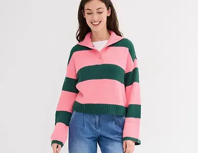 Strickpullover in Rosa und Grün