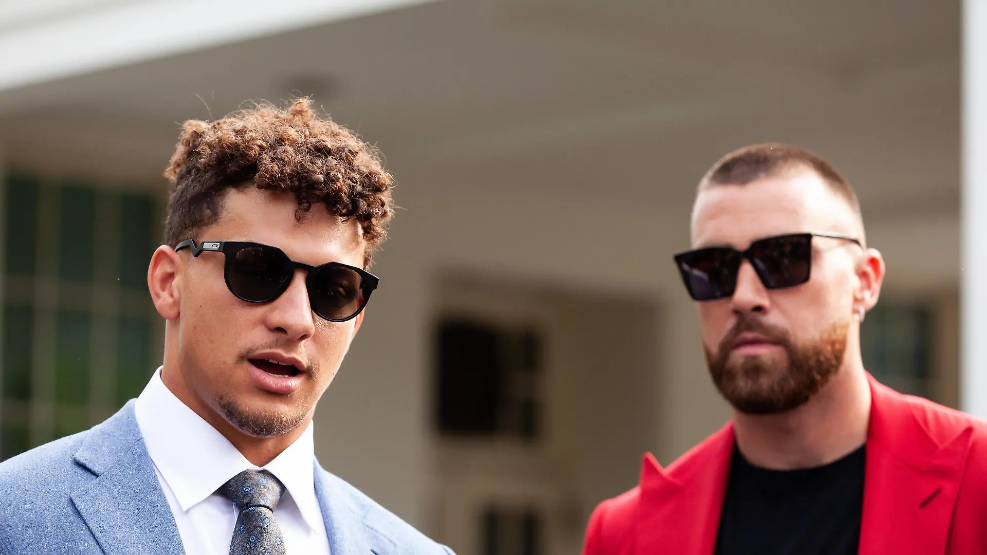 2023 Super Bowl champion Kansas City Chiefs visit White House Kansas City Chiefs quarterback Patrick Mahomes left and tight end Travis Kelce speak to reporters following a White House celebration of the teams 2023 Super Bowl championship. In a long-standing White House tradition, President Joe Biden is hosting championship-winning teams in collegiate and professional sports. Washington DC United States PUBLICATIONxNOTxINxFRA Copyright: xAllisonxBaileyx originalFilename:bailey-2023supe230605_npjov.jpg