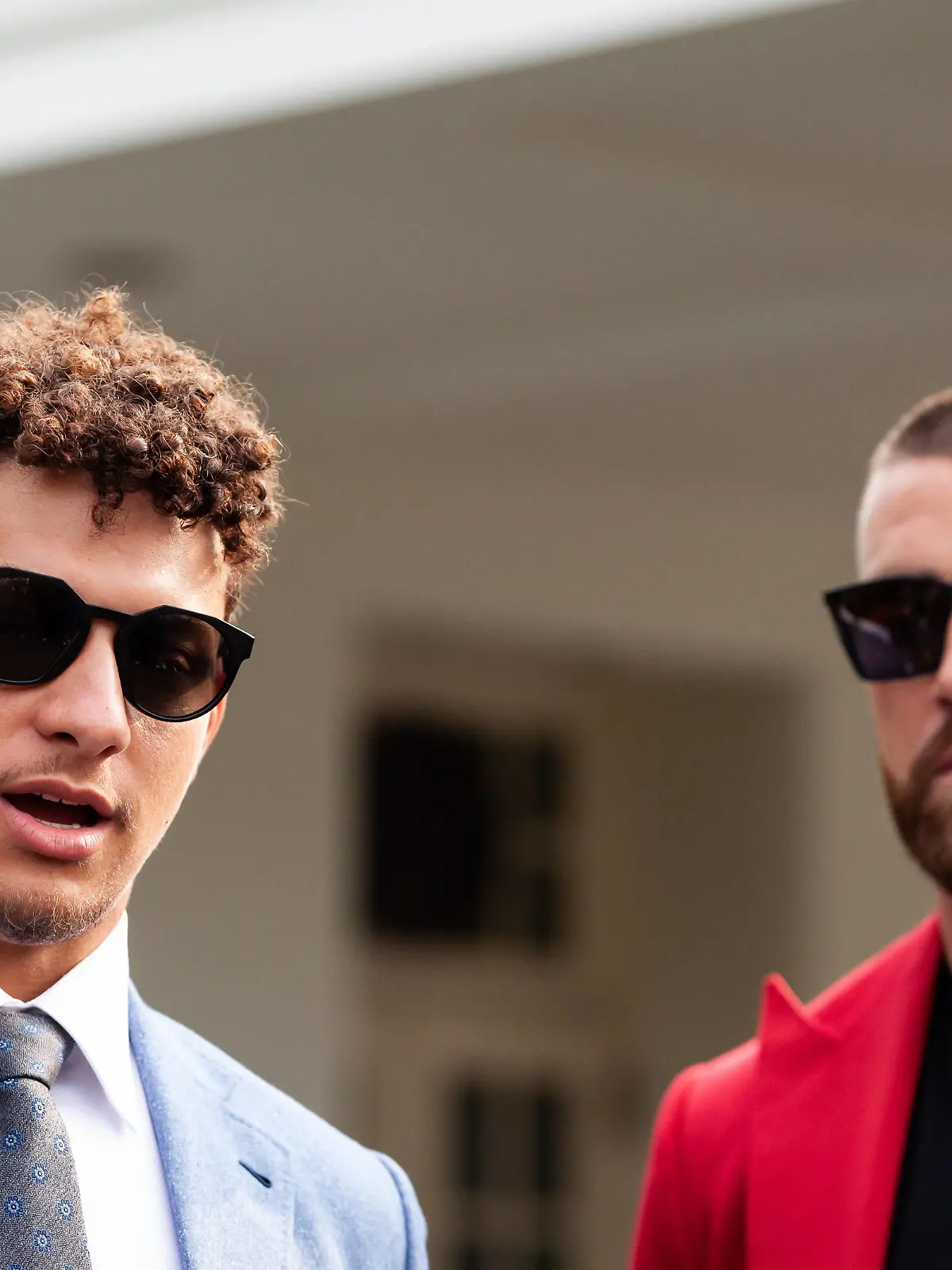2023 Super Bowl champion Kansas City Chiefs visit White House Kansas City Chiefs quarterback Patrick Mahomes left and tight end Travis Kelce speak to reporters following a White House celebration of the teams 2023 Super Bowl championship. In a long-standing White House tradition, President Joe Biden is hosting championship-winning teams in collegiate and professional sports. Washington DC United States PUBLICATIONxNOTxINxFRA Copyright: xAllisonxBaileyx originalFilename:bailey-2023supe230605_npjov.jpg