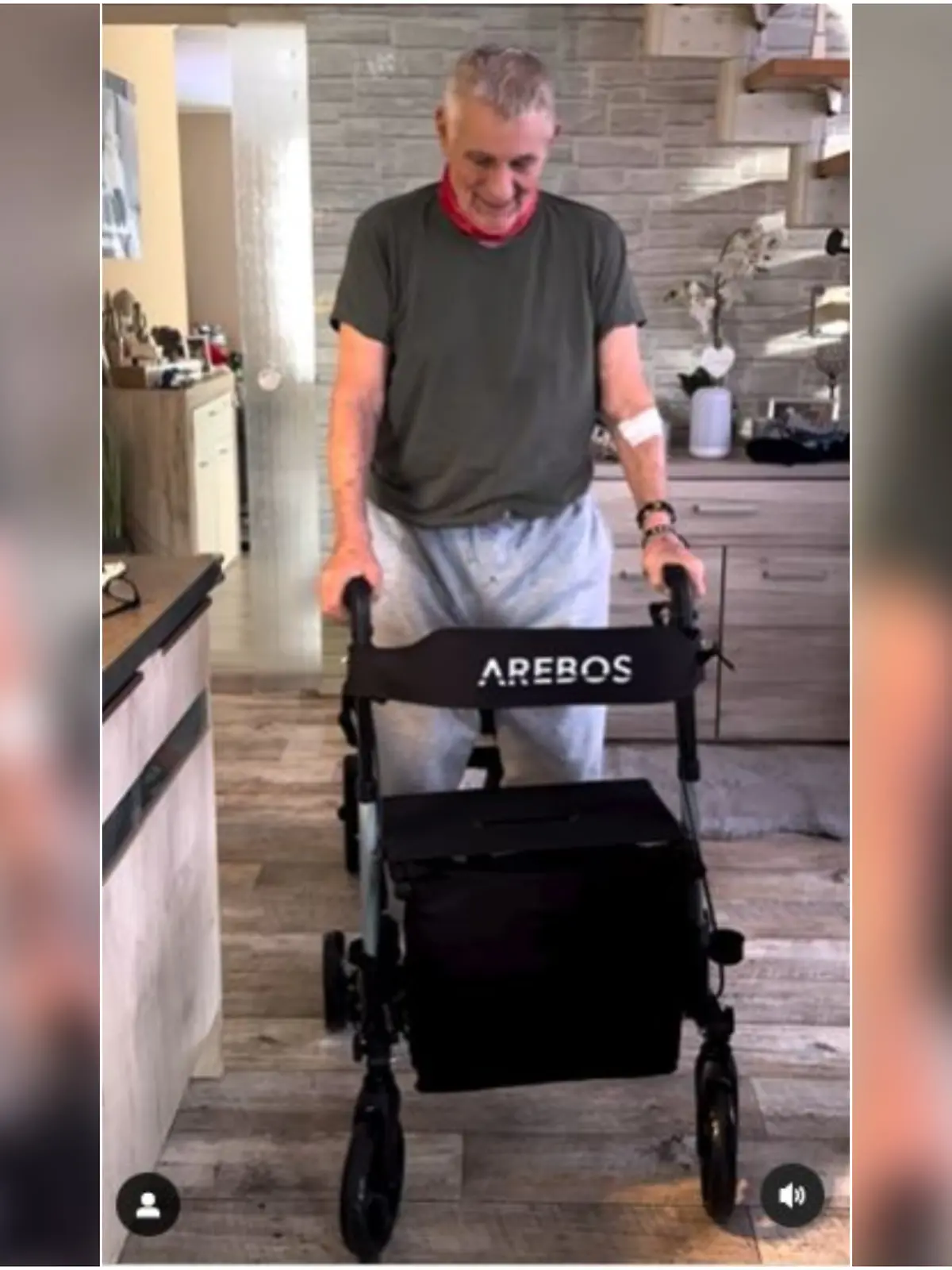 Heinz Hoenig macht seine ersten Schritte am Rollator.