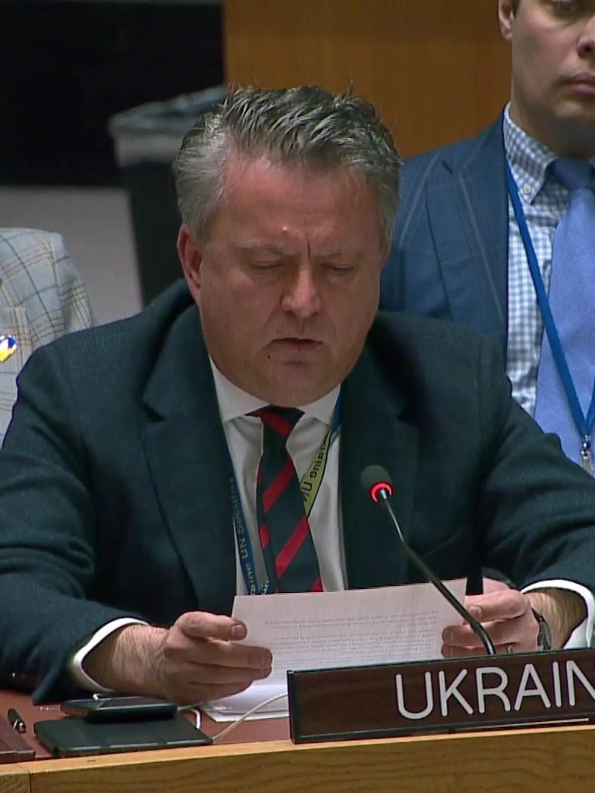 Sergiy Kyslytsya, UN-Botschafter, liest Brief eines ukrainischen Kindes vor
