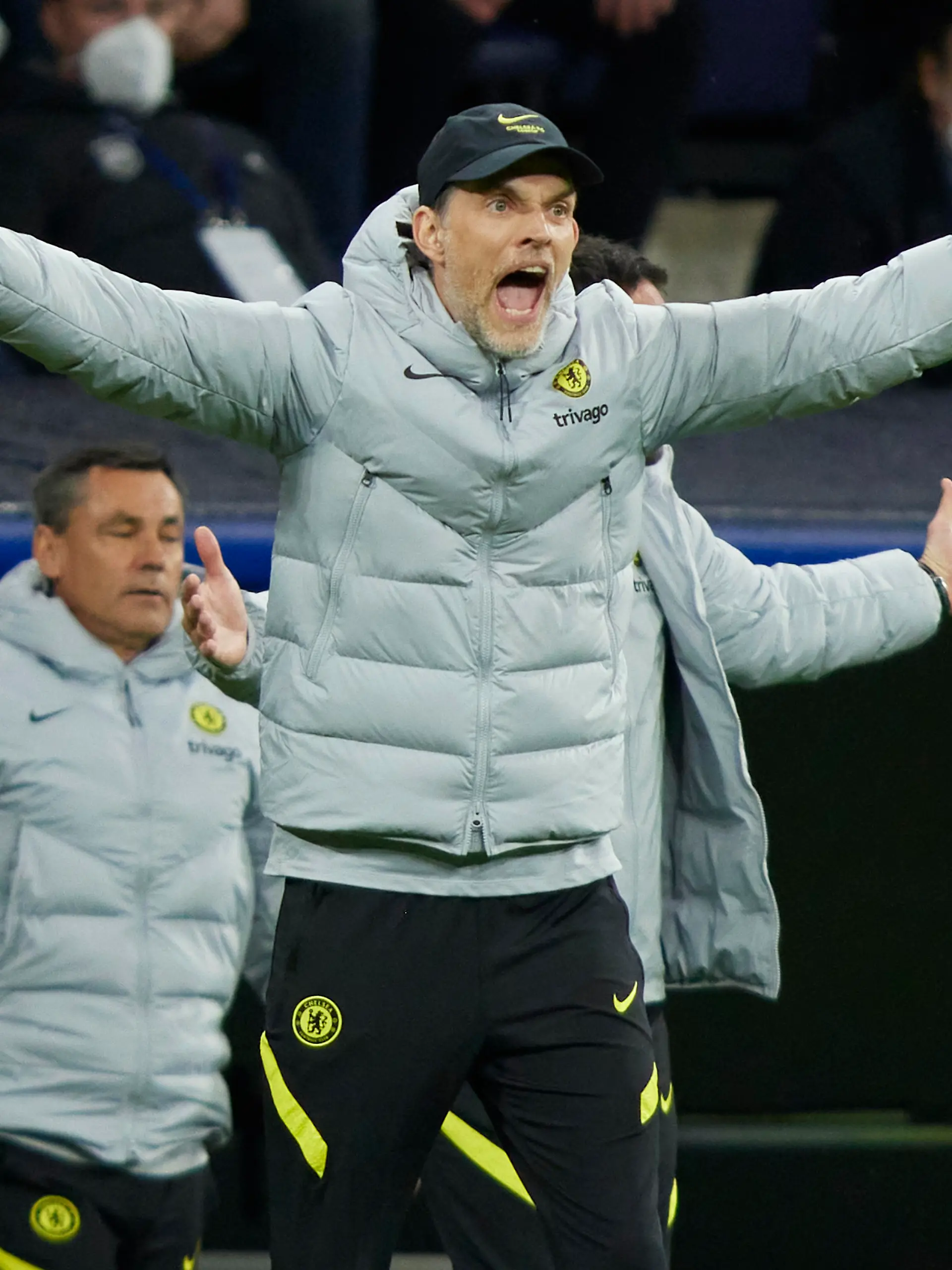 Chelsea FC head coach Thomas Tuchel during the UEFA Champions League match, Quarter Final, Second Leg, between Real Madrid and Chelsea FC played at Santiago Bernabeu Stadium on April 12, 2022 in Madrid, Spain. (Photo by Ruben Albarran / PRESSINPHOTO)