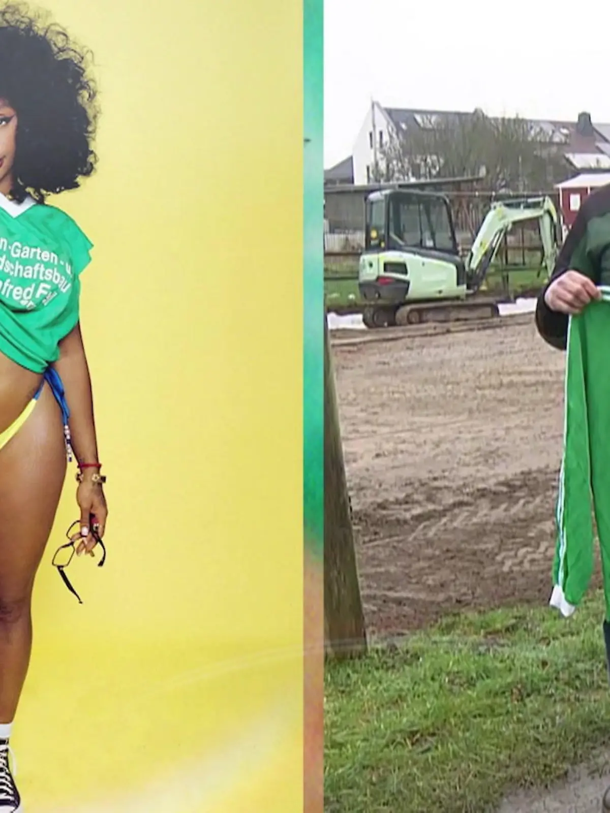 SZA trägt ein T-Shirt eines Gartenbauunternehmens aus dem ländlichen Heinsberg