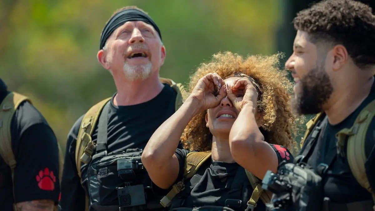 Boris Becker und Mel B in der Netflix-Serie „Bear Hunt - Die Promi-Jagd”.