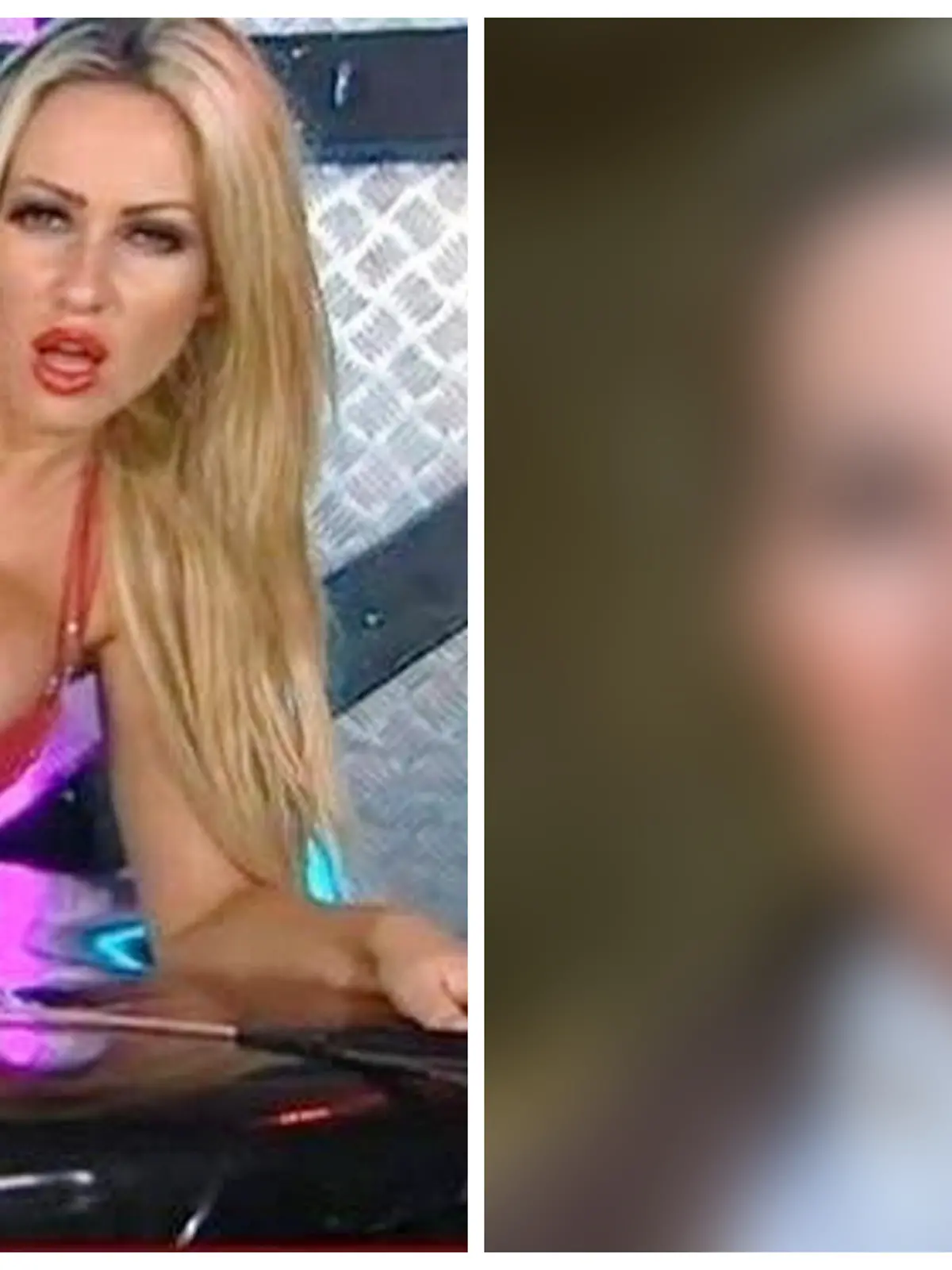 Fotokollage: Links Lucy als Playmate, rechts wie sie heute aussieht (geblurrt)