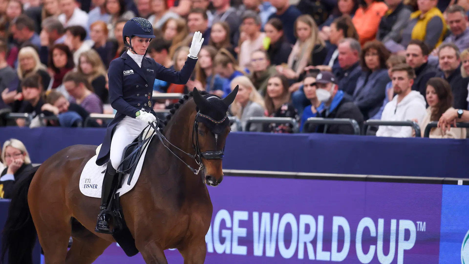 09.04.2022, Sachsen, Leipzig: Helen Langehanenberg aus Deutschland reitet auf Annabelle die Kür im Fei Dressage World Cup Final auf der Leipziger Messe. Foto: Jan Woitas/dpa +++ dpa-Bildfunk +++
