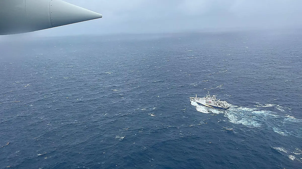 June 22, 2023, Boston, Massachusetts, USA: A handout photo taken on June 21, 2023 and made available June 22, 2023 by the US Coast Guard shows a Coast Guard Air Station Elizabeth City, North Carolina HC-130 Hercules airplane flies over the French research vessel, L Atalante approximately 900 miles East of Cape Cod during the search for the 21-foot submersible, Titan. Five people who were on a sub that went missing during a voyage to the wreckage of the Titanic are believed to be dead, the company that planned the trip said. The announcement was made after a deep-sea robot found a debris field while searching for the sub, the U.S. Coast Guard said Thursday. Boston USA - ZUMA 20230622_new_z03_031 Copyright: xPettyxOfficerx1stxClassxAmber/USxCoastxGuardx