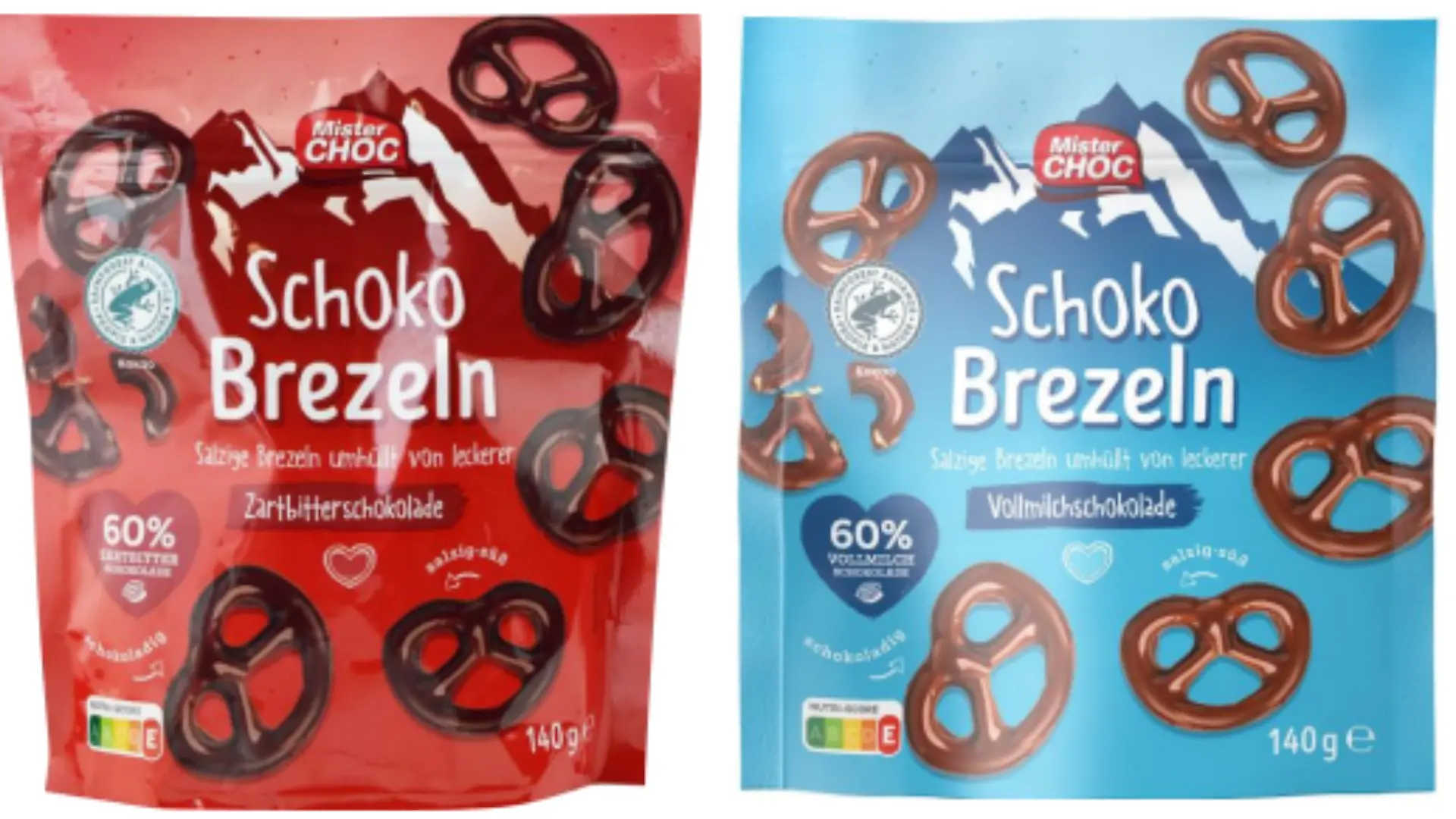 MisterChoc Schoko Brezeln in Zartbitter- und Vollmilchschokolade könnten Verletzungen im Mundraum verursachen.