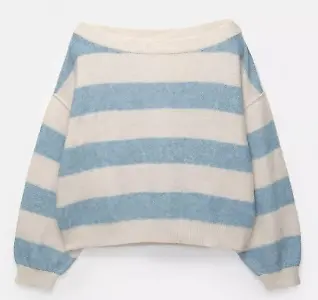 Gestreifter Strickpullover mit Bateau-Kragen