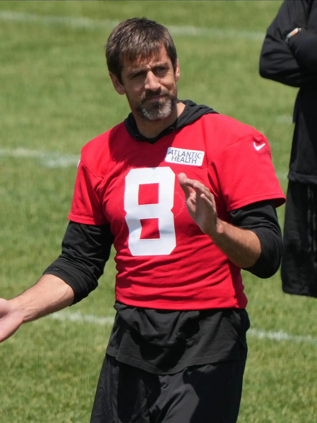 Syndication: The Record Florham Park, NJ May 31, 2023 -- Quarterback, Aaron Rodgers on the last day of Jets OTA s. , EDITORIAL USE ONLY PUBLICATIONxINxGERxSUIxAUTxONLY Copyright: xChrisxPedota,xNorthJersey.comx 20793146