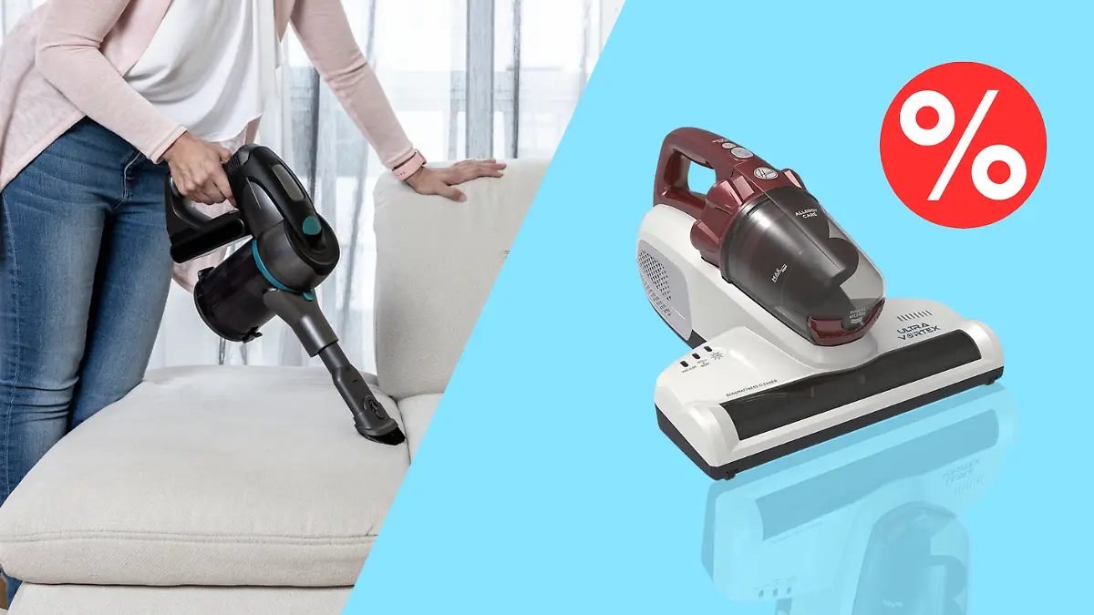 Frau saugt mit dem Hoover Staubsauger