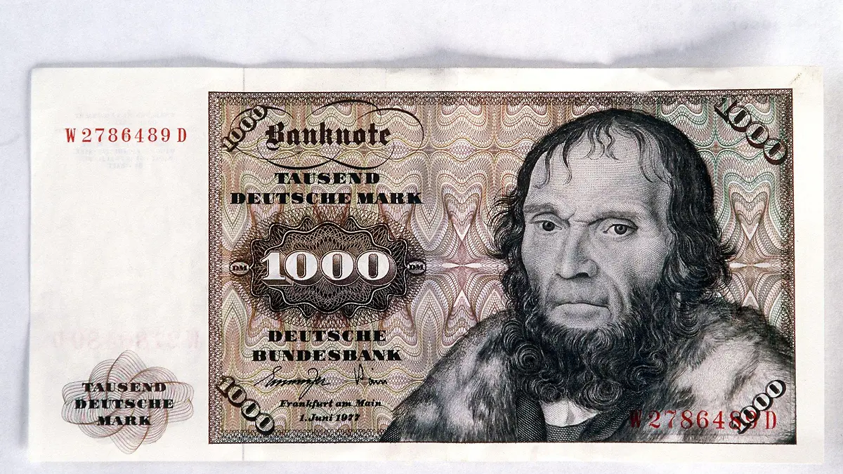 Die Vorseite einer Eintausend-Mark-Banknote, aufgenommen im Januar 1988.