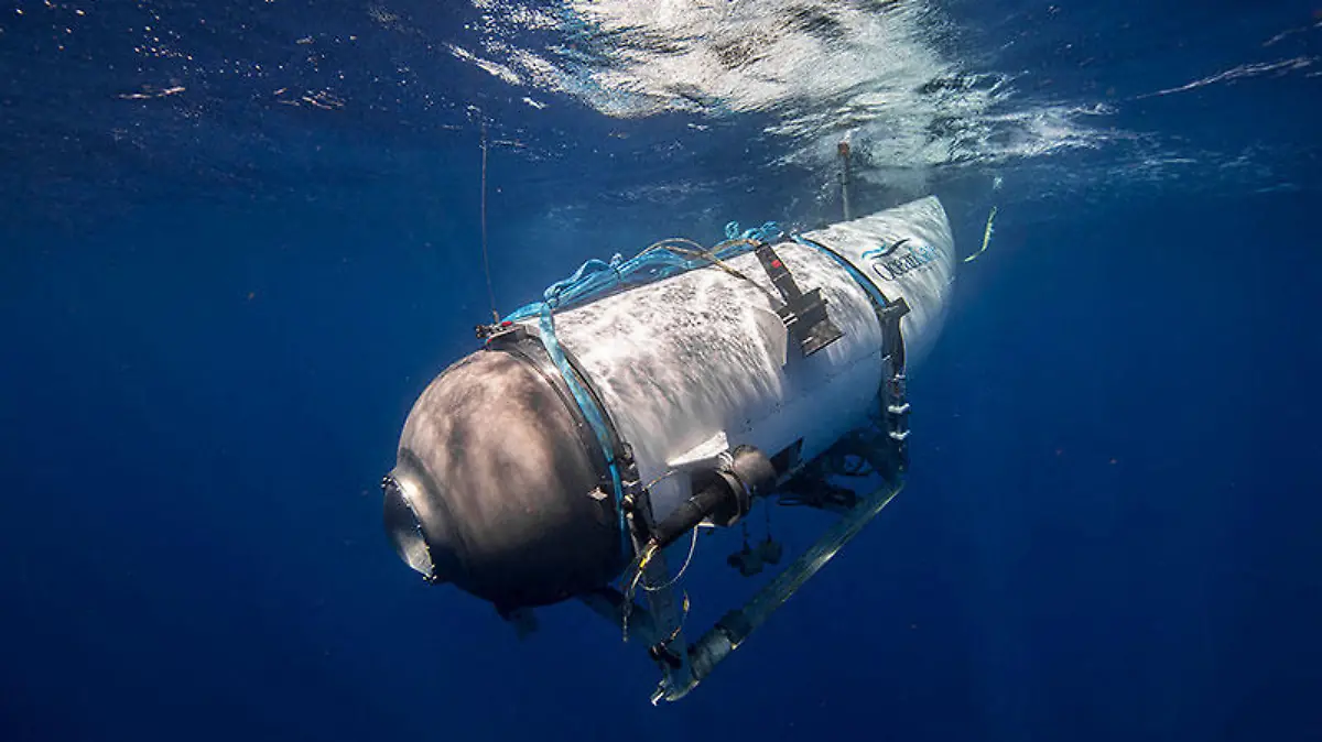 June 19, 2023: Undated handout photo shows Titan, the submersible that vanished on expedition to the Titanic wreckage. A massive search and rescue operation is under way in the mid Atlantic after a tourist submarine went missing during a dive to Titanic's wreck on Sunday. Contact with the small sub was lost about an hour and 45 minutes into its dive, the US Coast Guard said. Tour firm OceanGate said all options were being explored to rescue the five people onboard. Tickets cost $ 250,000 for an eight-day trip including dives to the wreck at a depth of 3,800m (12,500ft). . (Credit Image: © OceanGate via ZUMA Press) / action press