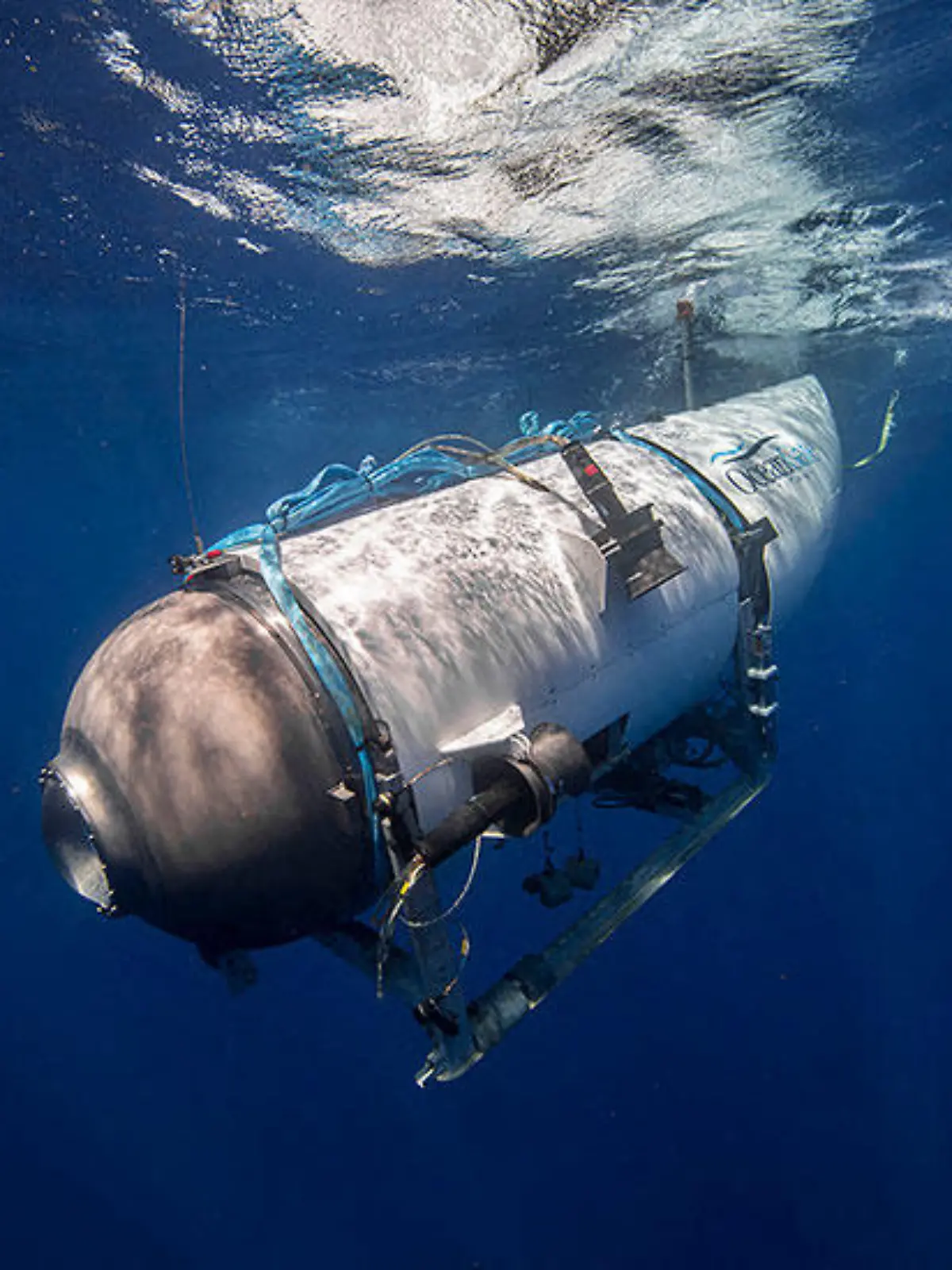 June 19, 2023: Undated handout photo shows Titan, the submersible that vanished on expedition to the Titanic wreckage. A massive search and rescue operation is under way in the mid Atlantic after a tourist submarine went missing during a dive to Titanic's wreck on Sunday. Contact with the small sub was lost about an hour and 45 minutes into its dive, the US Coast Guard said. Tour firm OceanGate said all options were being explored to rescue the five people onboard. Tickets cost $ 250,000 for an eight-day trip including dives to the wreck at a depth of 3,800m (12,500ft). . (Credit Image: © OceanGate via ZUMA Press) / action press