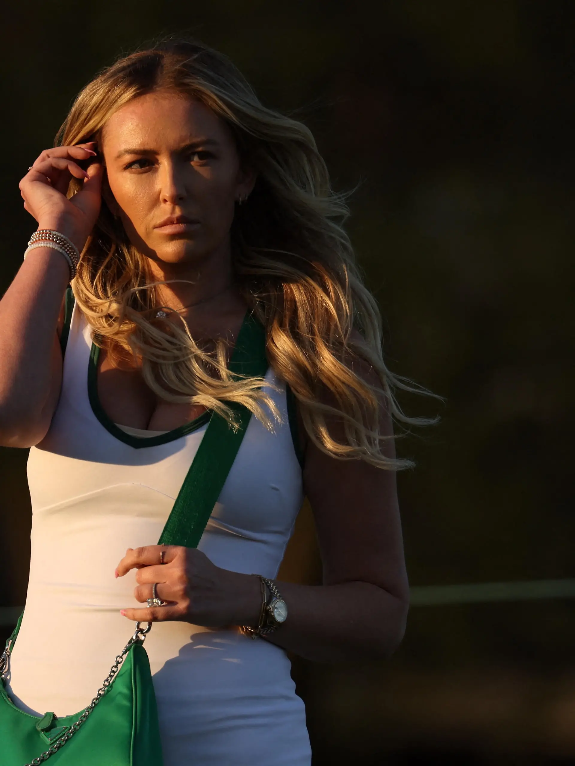Golf - The Masters - Augusta National Golf Club - Augusta, Georgia, U.S. - April 7, 2022 Dustin Johnson of the U.S. partner Paulina Gretzky is seen during the first round REUTERS/Mike Blake