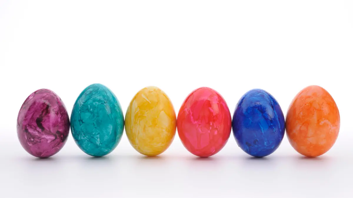 coloured Easter eggs on white background