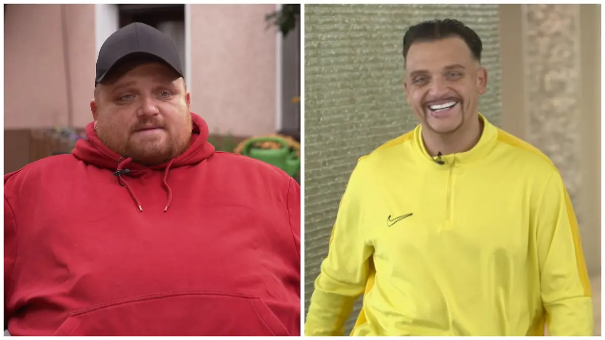 Fotocollage: Links ein Foto mit 160 Kilo, rechts einer von heute - 80 Kilo leichter