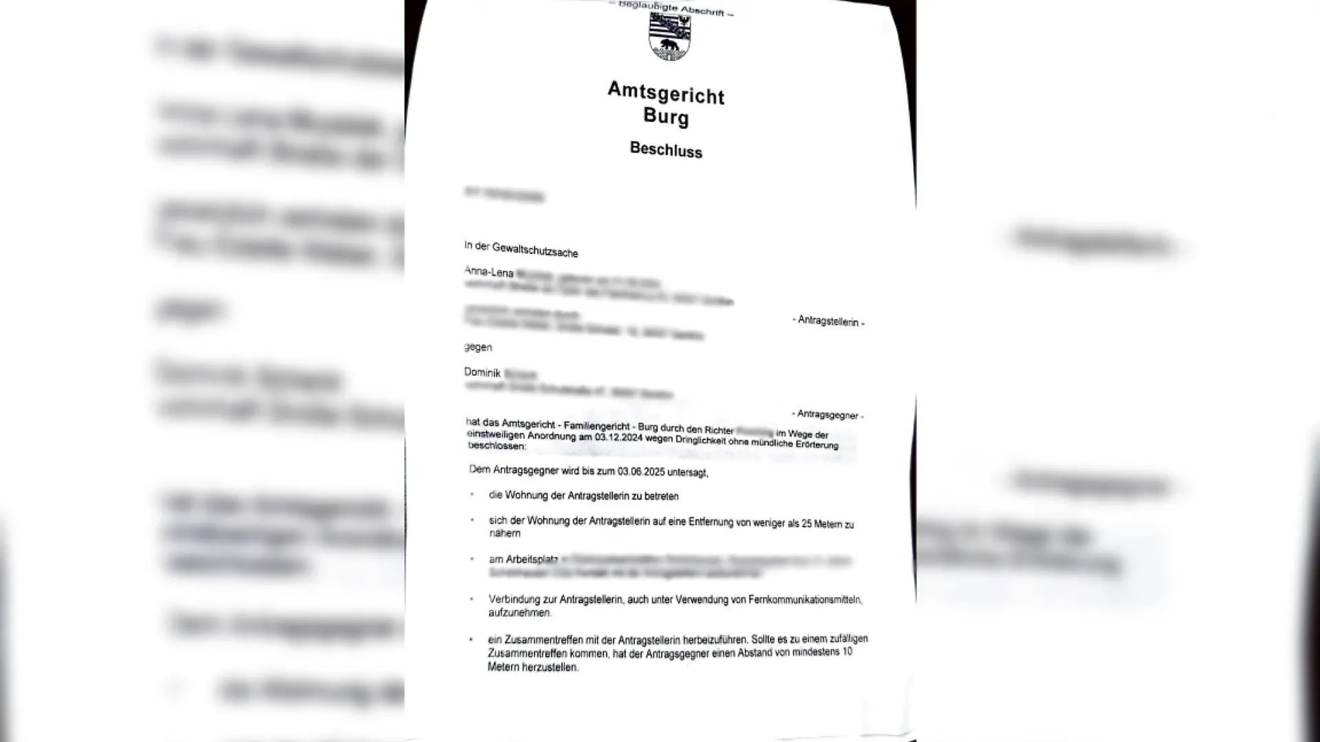 Das Kontaktverbot liegt RTL vor.