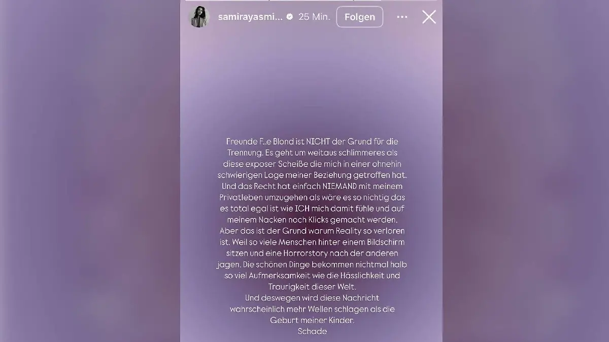 Screenshot Trennungsstatement Samira Yavuz.