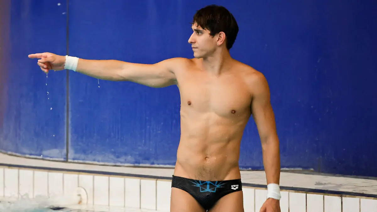 Diego Balleza, a 10-meter Olympic diver, trains in Monterrey, Mexico, Tuesday, June 13, 2023. Because of a lack of financial resources ahead of next year's Paris Olympics, Balleza, who was fourth in synchronized diving on the 10-meter platform at the Tokyo Olympics, chose to join OnlyFans, a site where content creators upload images and videos, some of them explicit. (AP Photo/Jorge Mendoza)