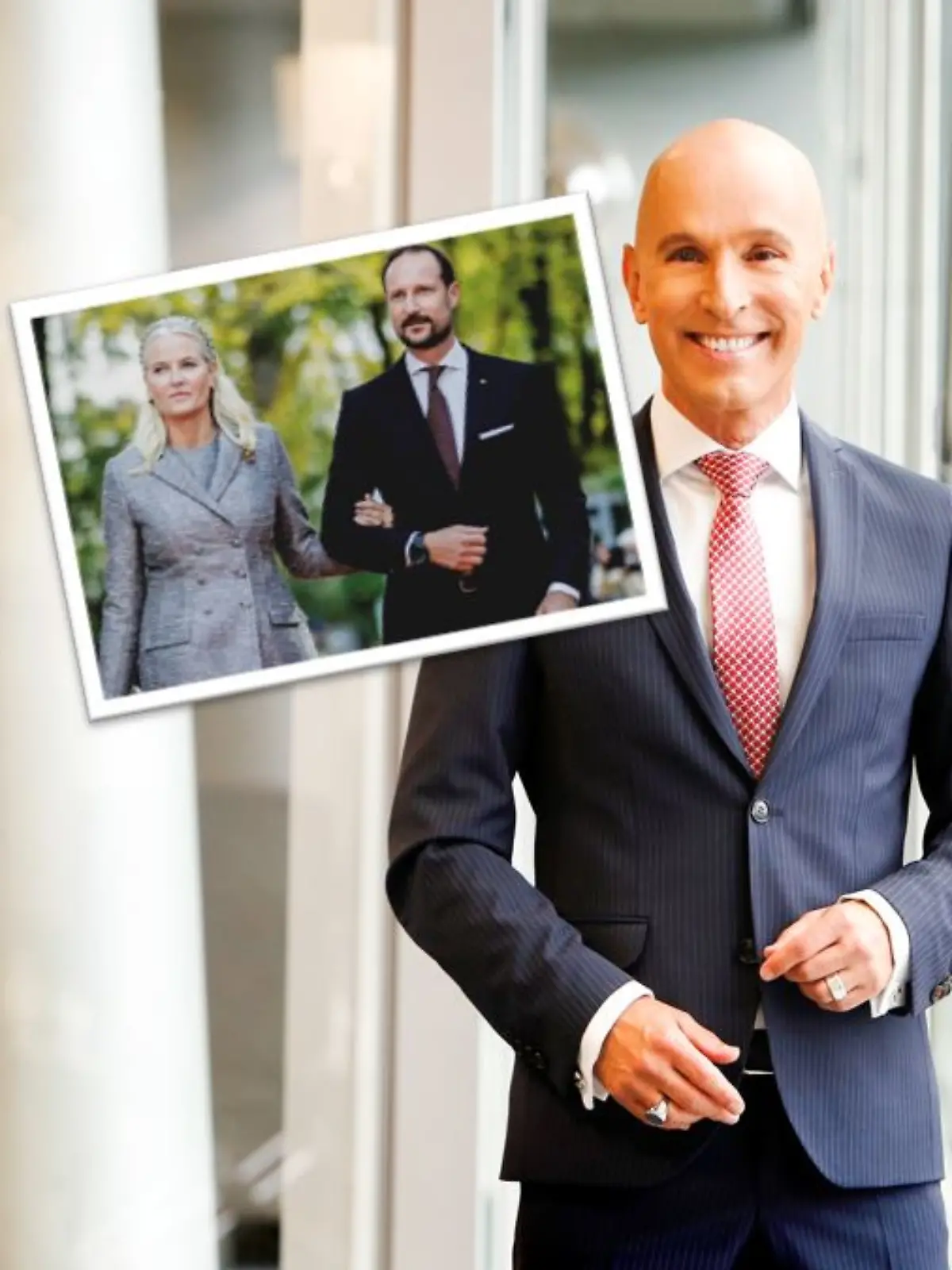 Collage Mette-Marit und Haakon sowie Michael Begasse. 