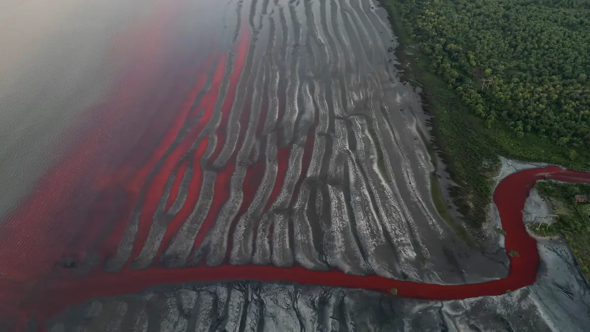 Die Ufer des Río de la Plata sind an der Mündung des Flusses Sarandi intensiv rot verfärbt.