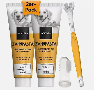 Zahnpflege-Set für Hunde (inkl. 2 x 100g Zahnpasta, Zahn- und Fingerbürste)