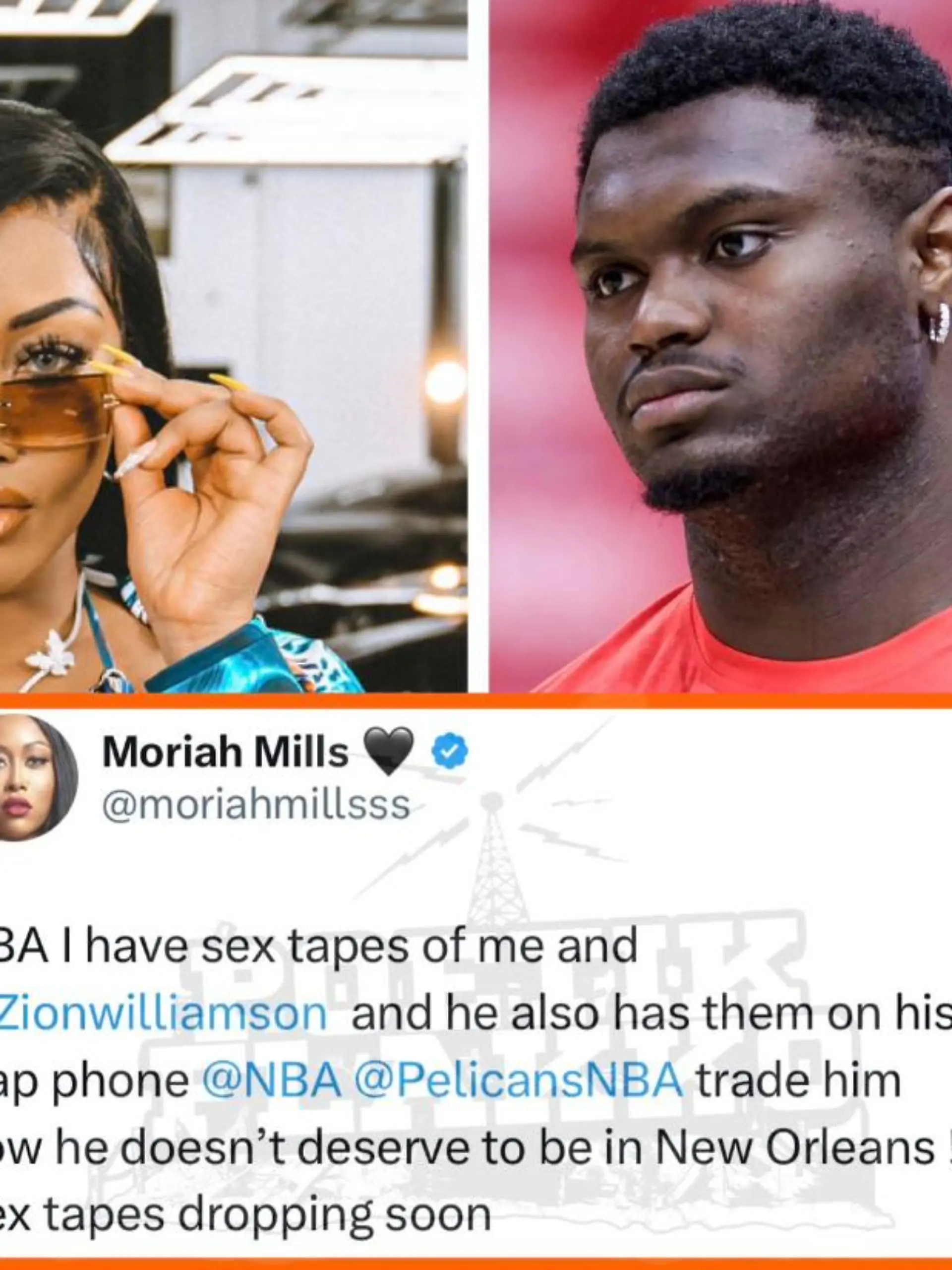 Moriah Mills (32) droht Zion Williamson (22) und seinem Team mit der Veröffentlichung eines gemeinsamen Sextapes