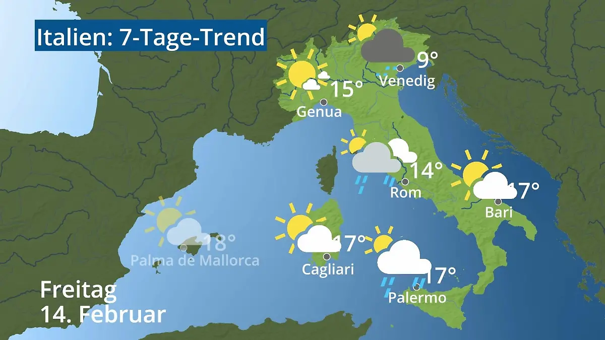Video 7-Tage-Trend: Rom, Venedig, Sizilien, Sardinien Italien: Wie wird das Wetter?