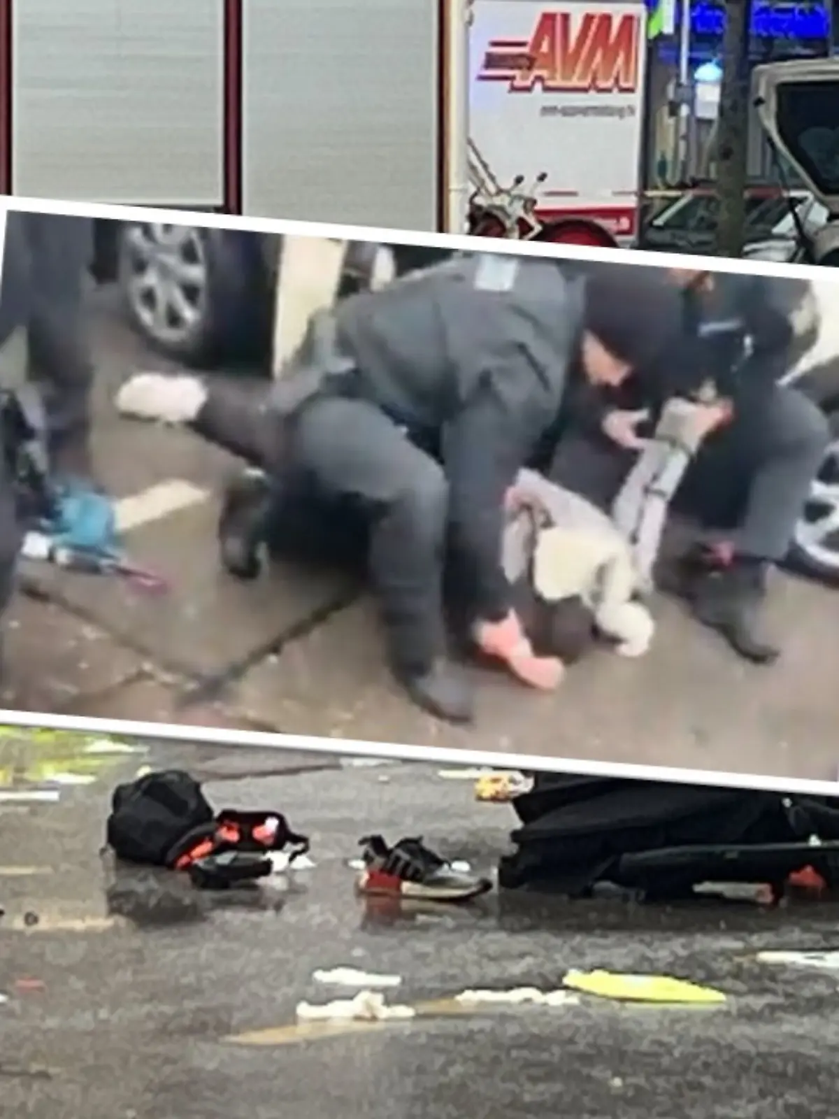 Hier nimmt die Polizei den Mann fest, der in München in eine Menschengruppe gefahren sein soll. 