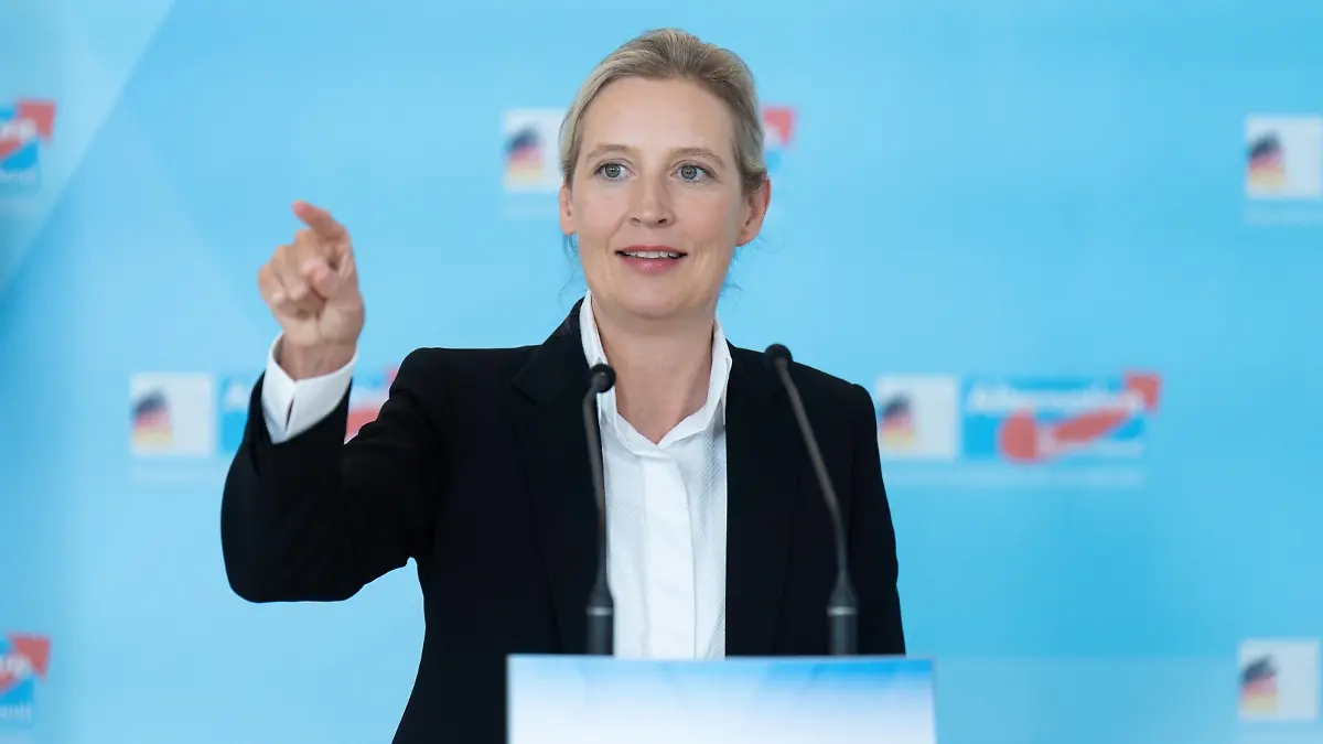 RECORD DATE NOT STATED Pressestatement, AfD-Bundestagsfraktion, Alice Weidel Fraktionssitzung AfD-Bundestagsfraktion, Vorsitzende der AfD-Bundestagsfraktion, Bundessprecher, Alice Weidel, 20.6.2023 Berlin Berlin GER *** Press statement, AfD Bundestag parliamentary group, Alice Weidel parliamentary group meeting AfD Bundestag parliamentary group, AfD Bundestag parliamentary group chair, federal spokesperson, Alice Weidel, 20 6 2023 Berlin Berlin GER