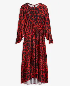 Rotes Midi-Kleid mit Leo-Print