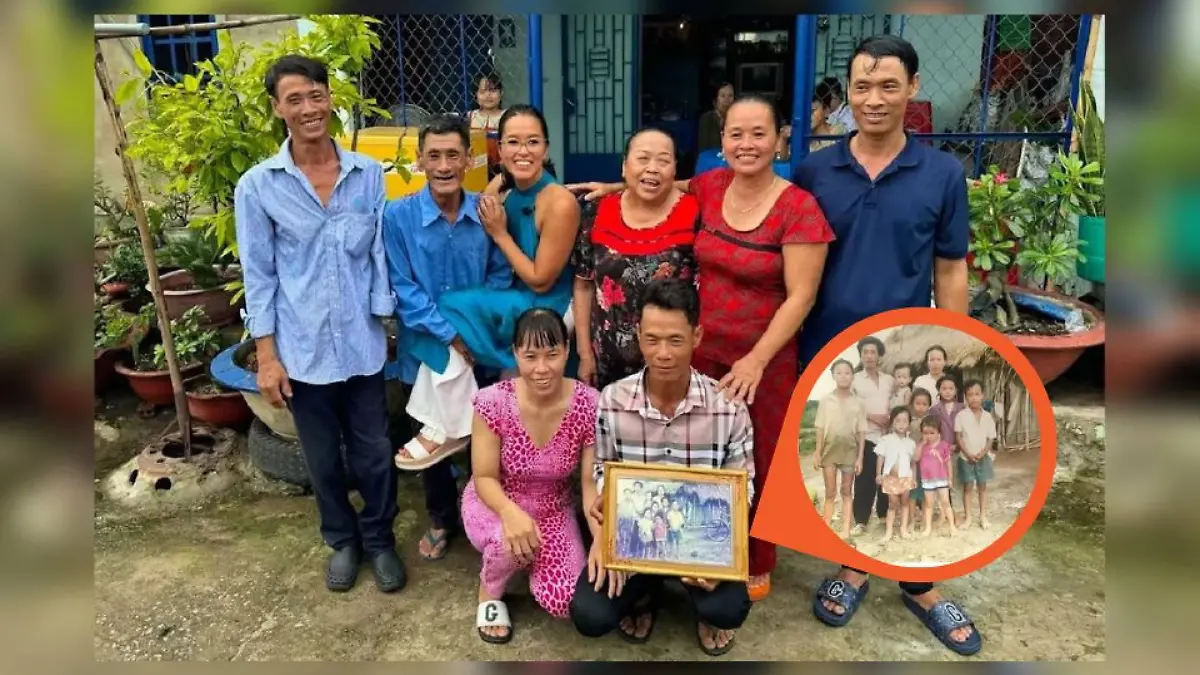 Mit einem alten Familienfoto findet Kim Hoa Gouguet ihre leibliche Familie wieder.