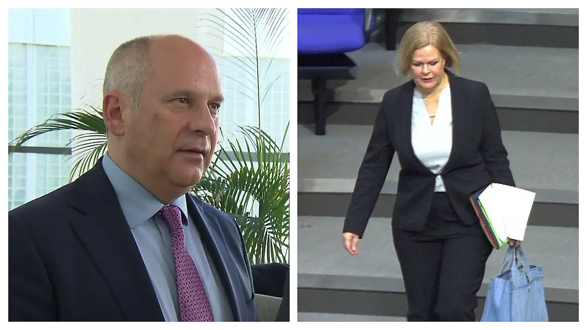 Collage: Links im Bild Hessens Innenminister Roman Poseck, rechts im Bild Bundesinnenministerin Nancy Faeser