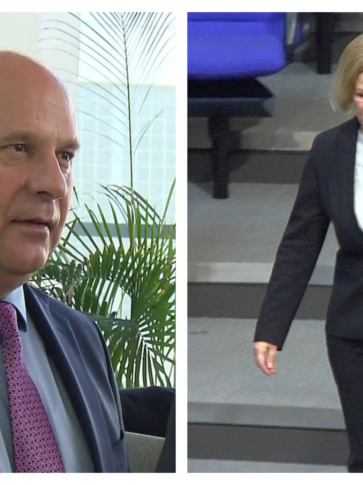 Collage: Links im Bild Hessens Innenminister Roman Poseck, rechts im Bild Bundesinnenministerin Nancy Faeser