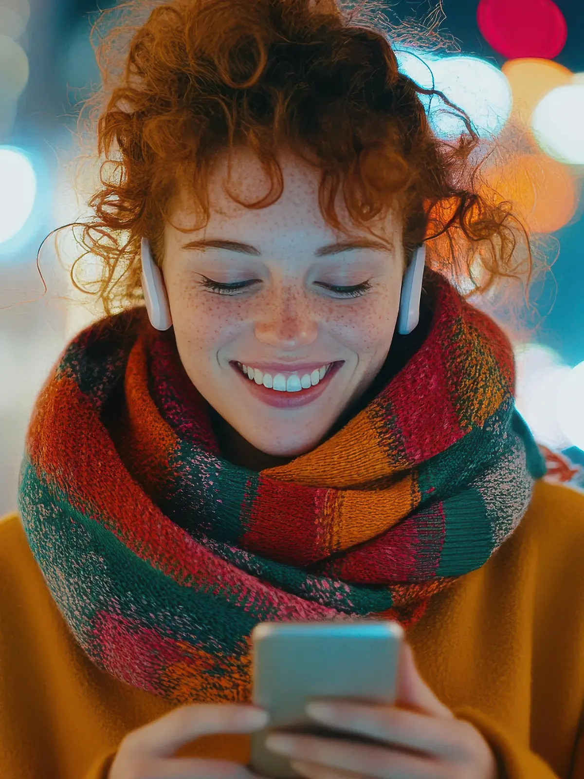 Frau hört Musik am Smartphone