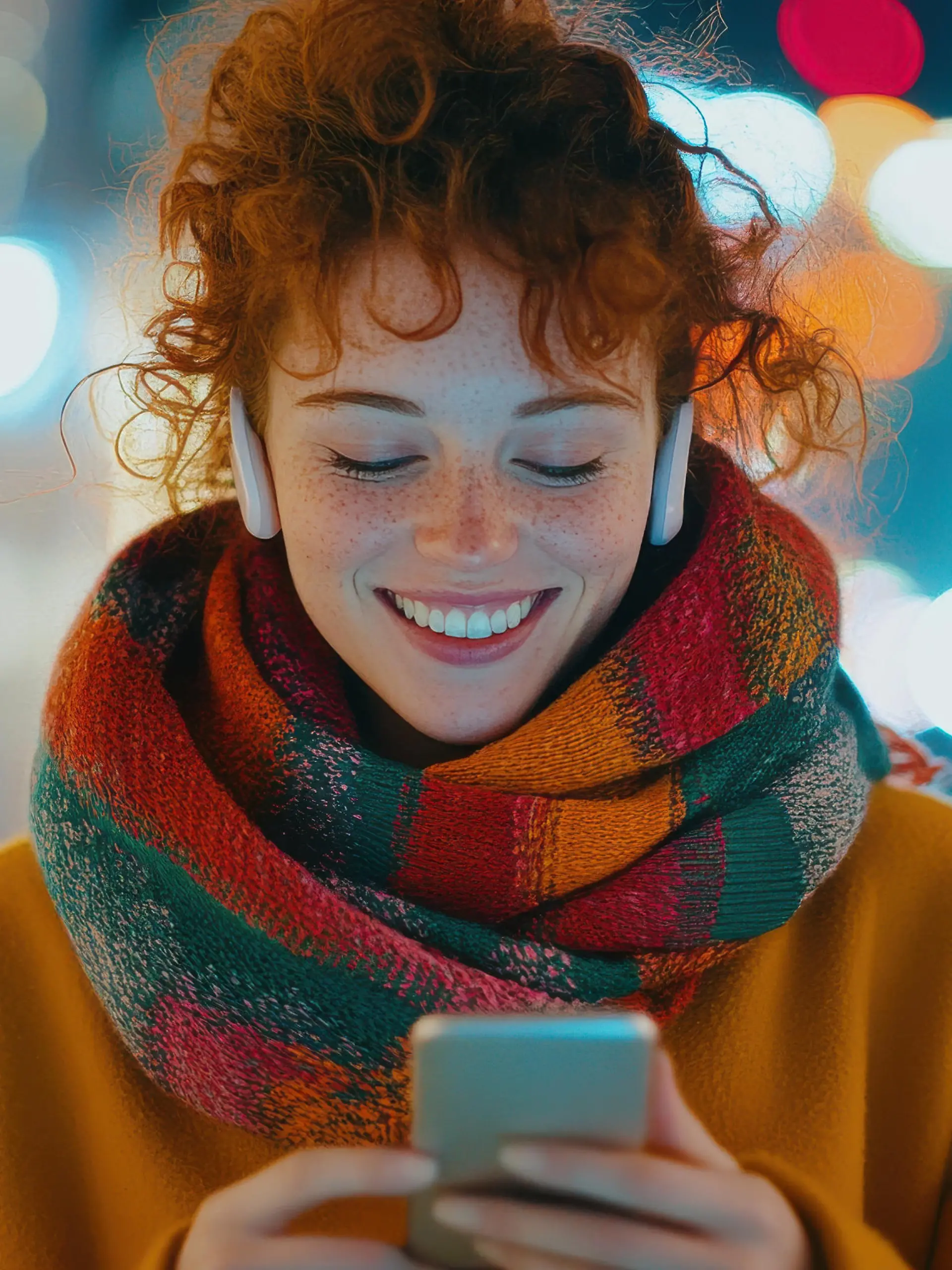 Frau hört Musik am Smartphone